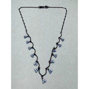 Vintage Bellagio USA Blue Crystal Dainty Necklace 16” Signed